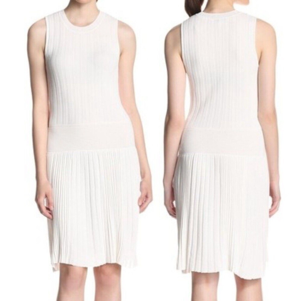 Chaus NWT Ivory Sleeveless Multi Stitch Stretch Knit Sweater Dress, Small-  $129